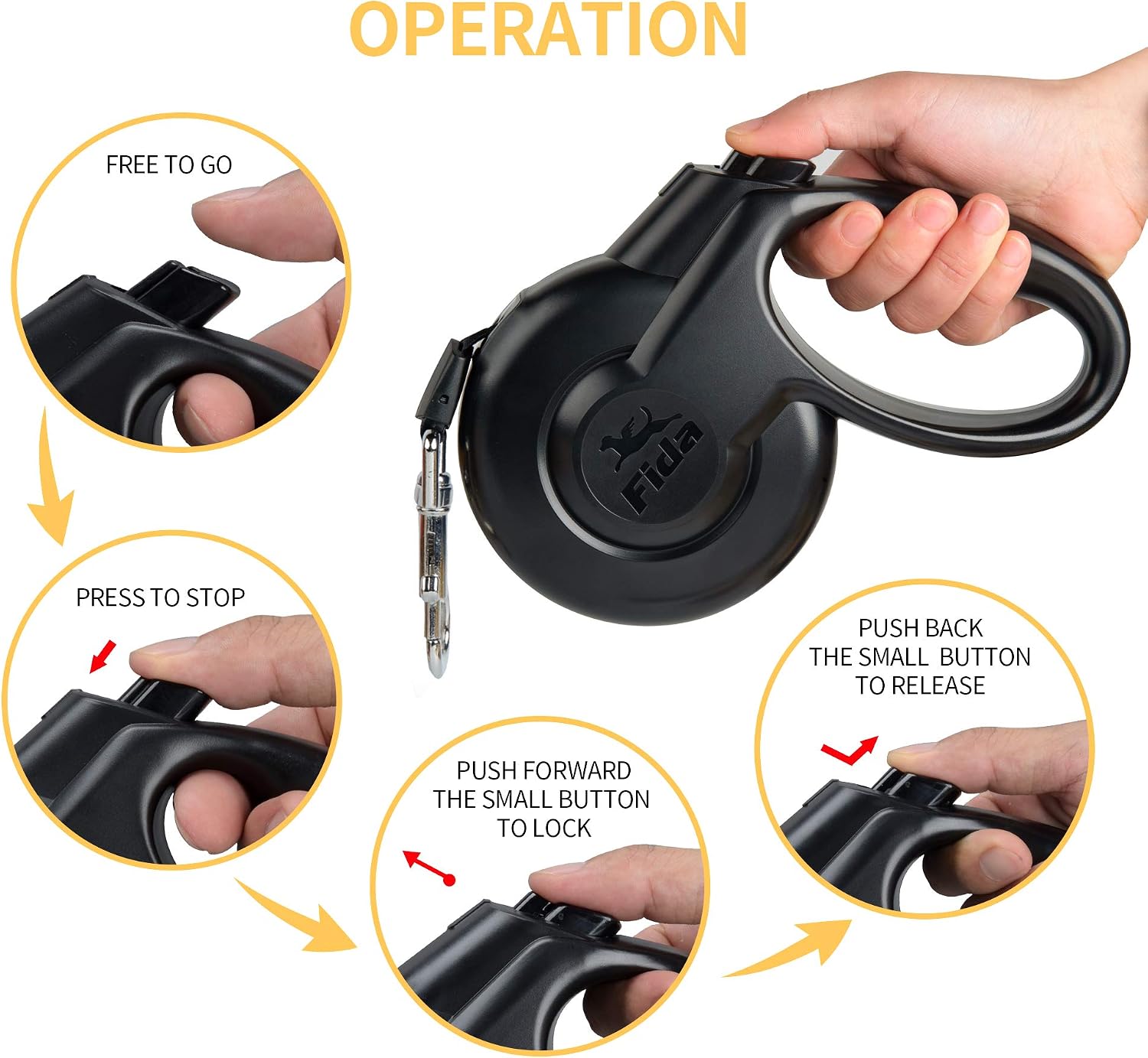 Fida Retractable Dog Leash, Heavy Duty 16 ft for Small Dog or Cat up to 33 lbs, Pet Walking Leash, Tangle Free, One-Handed Brake, Styleash Series (S, Black)