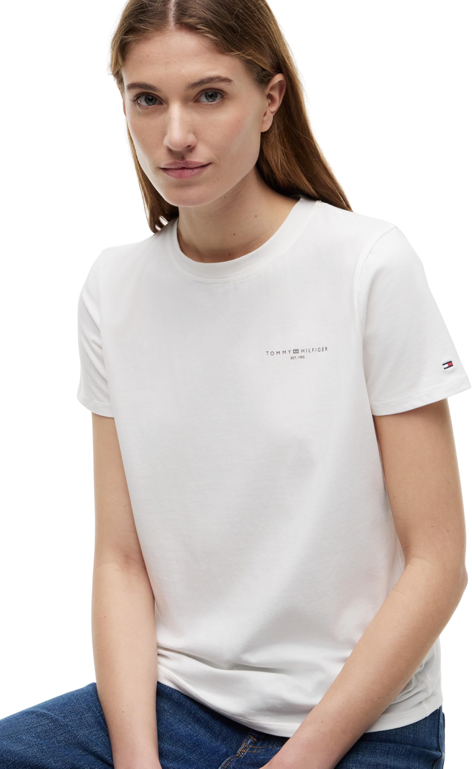 Tommy Hilfiger Damen T-Shirt Kurzarm 1985 Reg Mini Corp Logo C-Nk Ss Rundhalsausschnitt