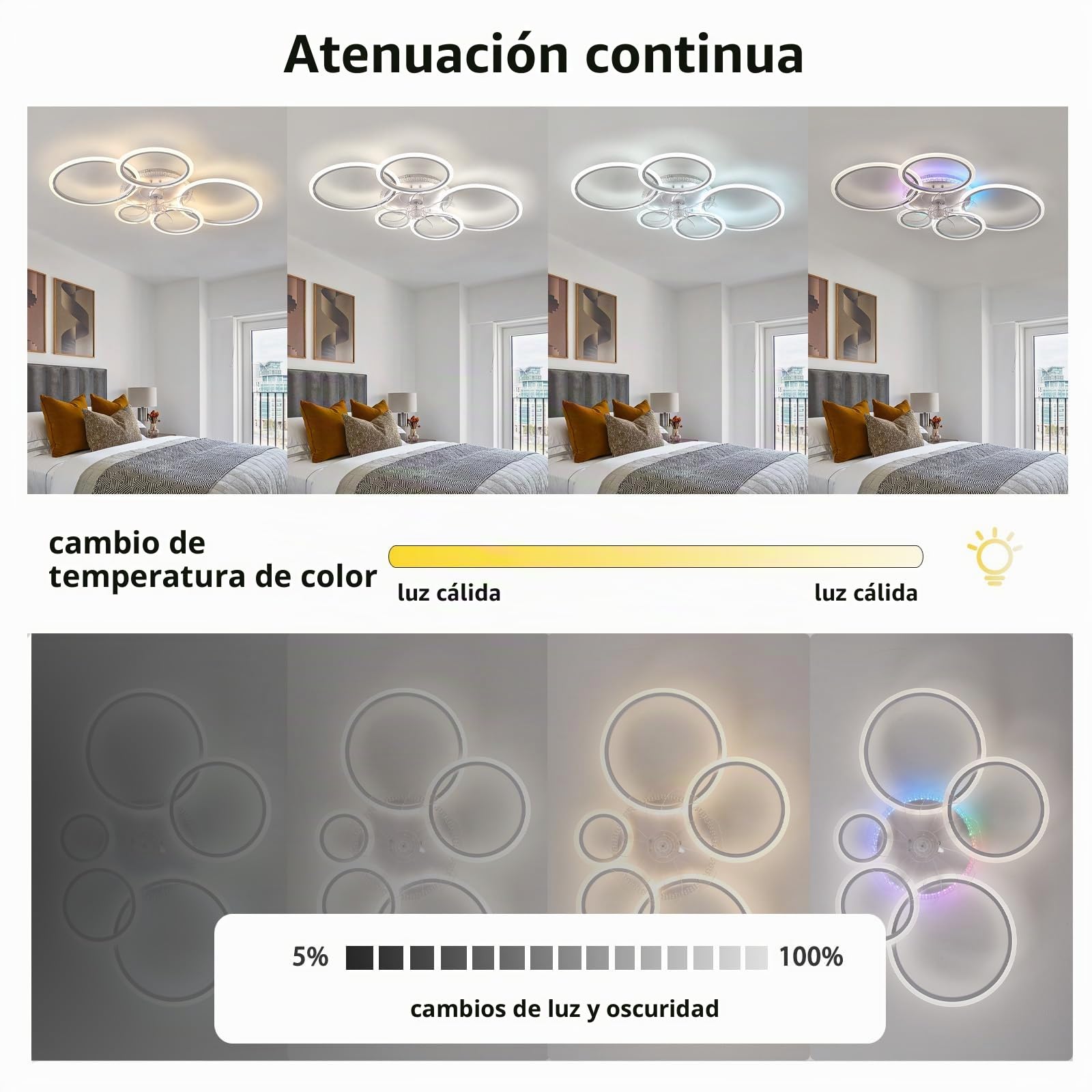 95cm Lamparas Ventilador De Techo RGB Regulable, Reversible Ceiling Fan with Light and Remote Control APP, Moderno Ventilador De Techo Con Luz 72w 6 Velocidad Para Salón Dormitorio-White
