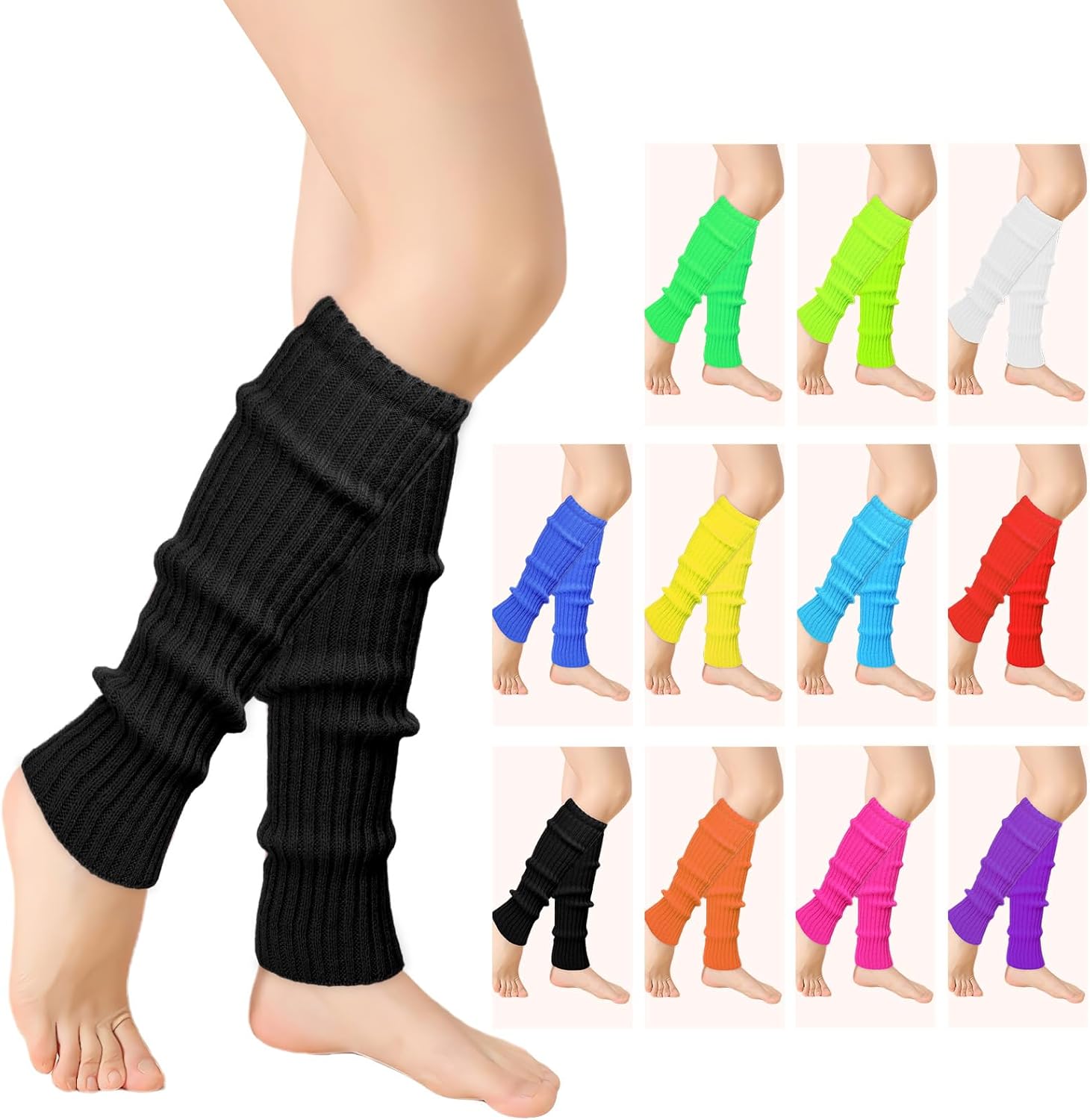 Buauty 80s 90s Leg Warmers for Women, Neon Ribbed Leg Socks, Stylish Accessories for Inspired Outfits for Yoga,Running,Hiking
