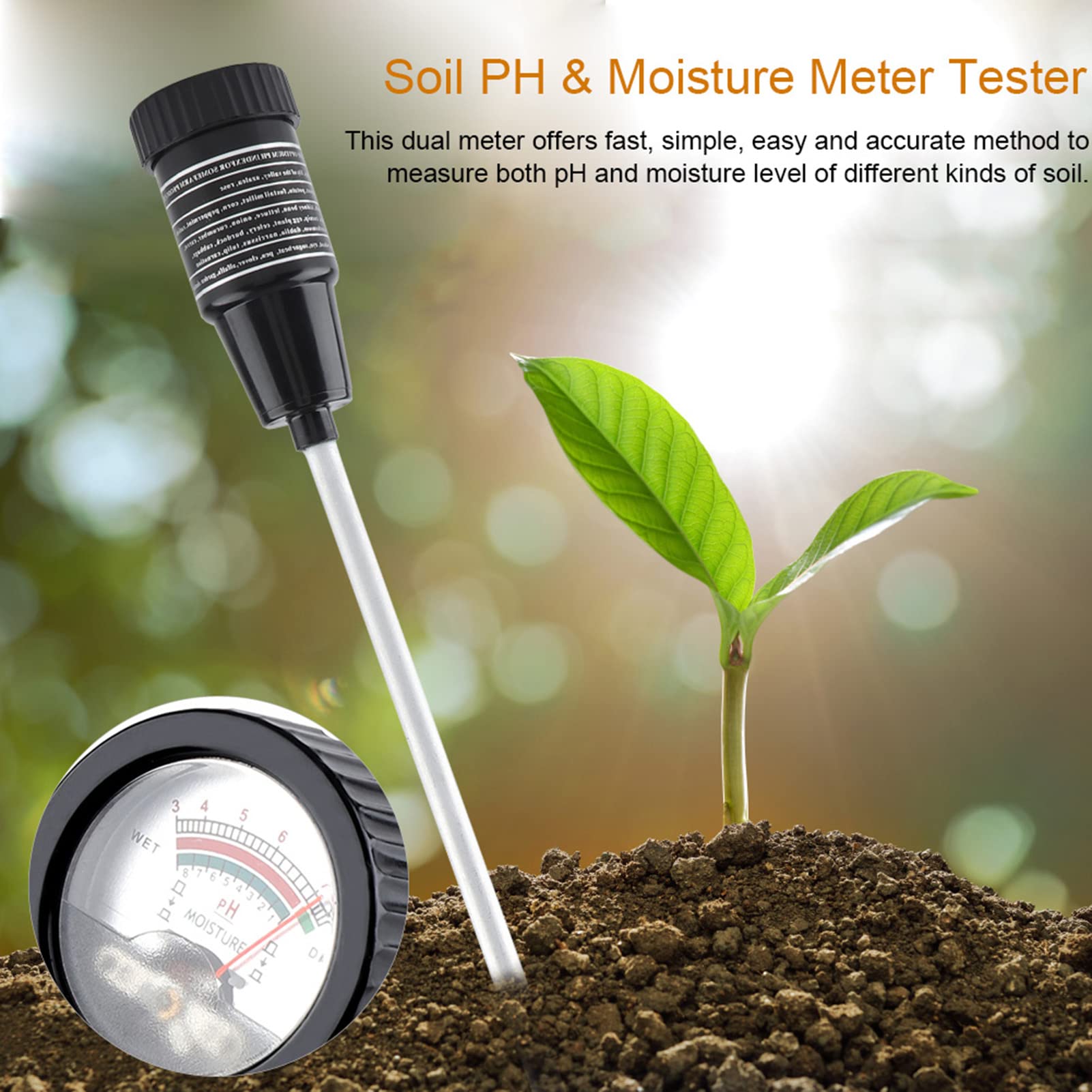 mingzhe Tester per PHmetro del Terreno, Doppia Sonda, Batteria necessaria. Misurazione Rapida e Accurata per Giardini Interni, Esterni, Prati, Vigneti