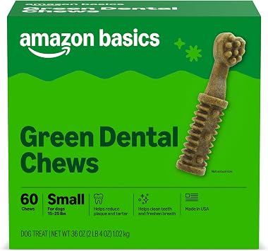 Amazon Basics Dental Dog Treats to Help Clean Teeth & Freshen Breath for Small Dogs, Small, Unflavored, Per Pack 60 Count, 2.25 pounds Previously Wag