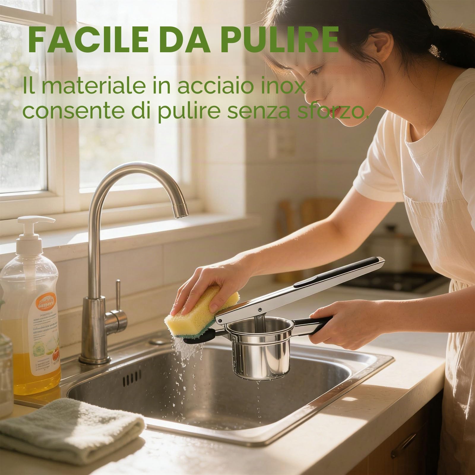 Schiacciapatate Acciaio Inox con 3 Setacci Spaetzle Intercambiabili per Purè di Patate Frutta Verdure