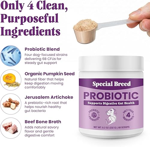 Miniatura 4 de Probióticos para perros  Probióticos en polvo para perros para la salud digestiva, apoyo intestinal y refuerzo inmunológico  Mezcla premium con