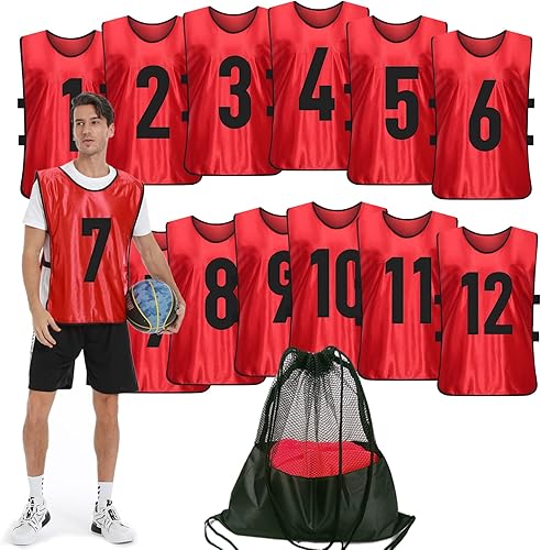 Scrimmage - Chaleco de entrenamiento (12 unidades) para deportes de equipo, camisetas para adultos y jóvenes, baberos de fútbol, camisetas de