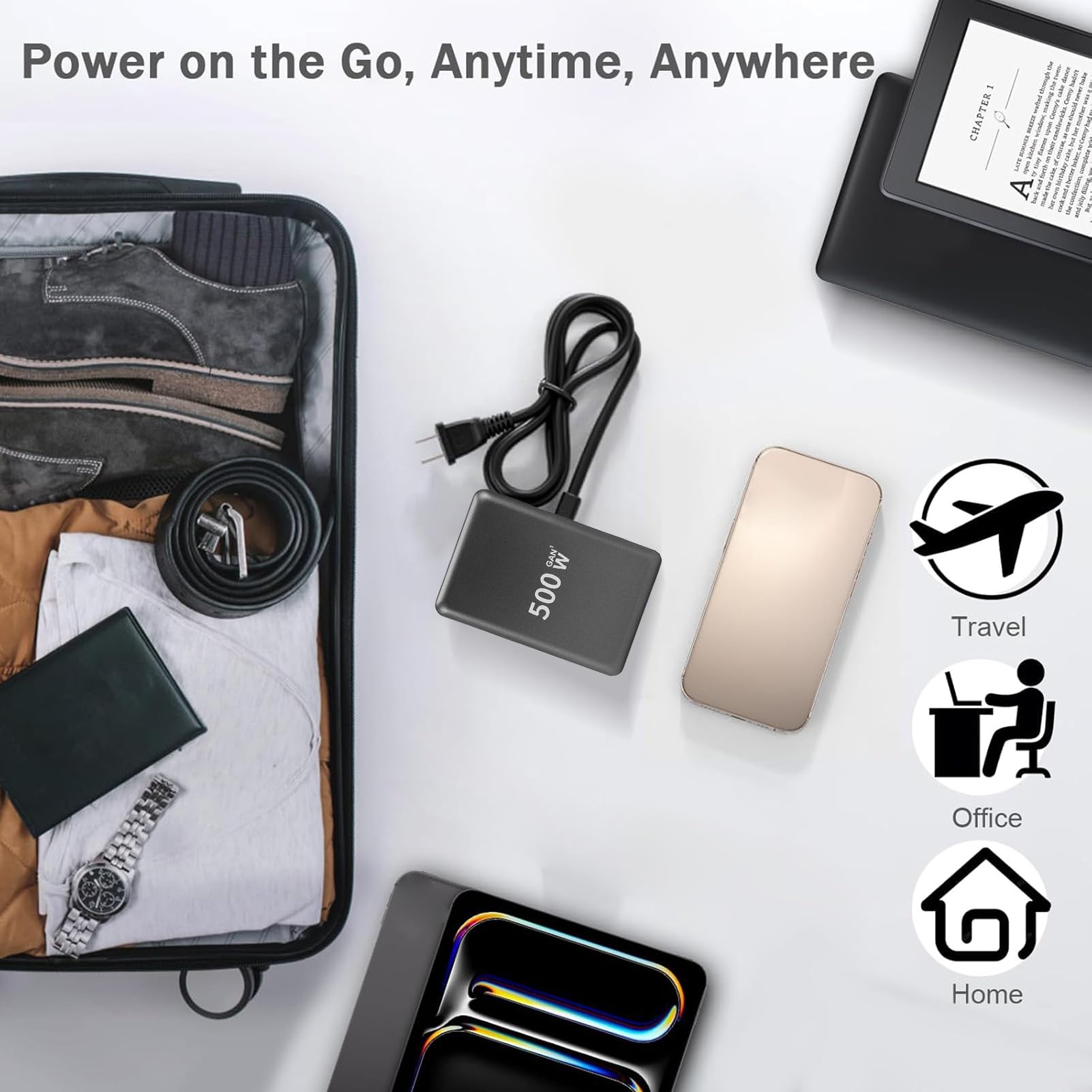 XUMIUZIY Stazione di Ricarica USB, Caricatore Multiplo 8 Porte 500W, per | 6 Porte e 2 USB-A, Ricarica Rapida Laptop 100W PD PPS, Cavo Rimovibile 1,5 M