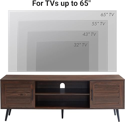 Vista 17 de EDYO LIVING Soporte de TV moderno de mediados de siglo de 65 pulgadas, soporte de TV de madera con armario de almacenamiento y estante abierto