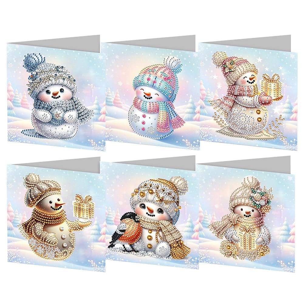 HTU 6PCS DIY Diamond Painting Christmas Greeting Cards with Envelopes Festive Diamond Art Greeting Cards for Xmas Birthday Creative Craft Kit for Kids & Adults Gifts