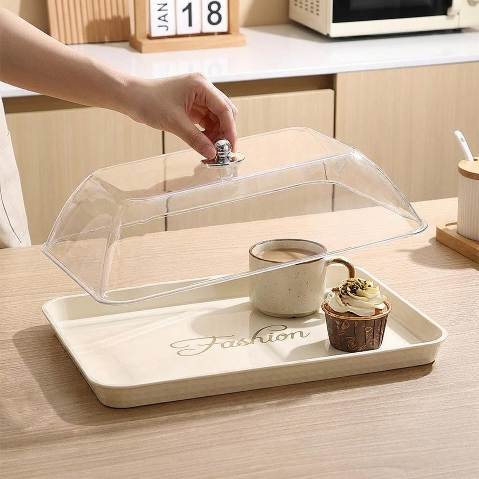 Alzata per torte, alzata per dessert con coperchio, vassoio multifunzionale portatile, piatto da portata per cupcake, sala da pranzo per le feste, Chiaro