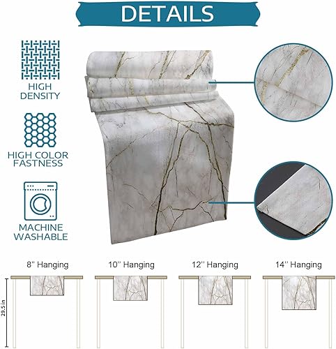 Miniatura 7 de Camino de mesa de mármol de lino de algodón de 108 pulgadas de largo, bufandas de tocador blanco gris dorado, textura para cocina, café, comedor,