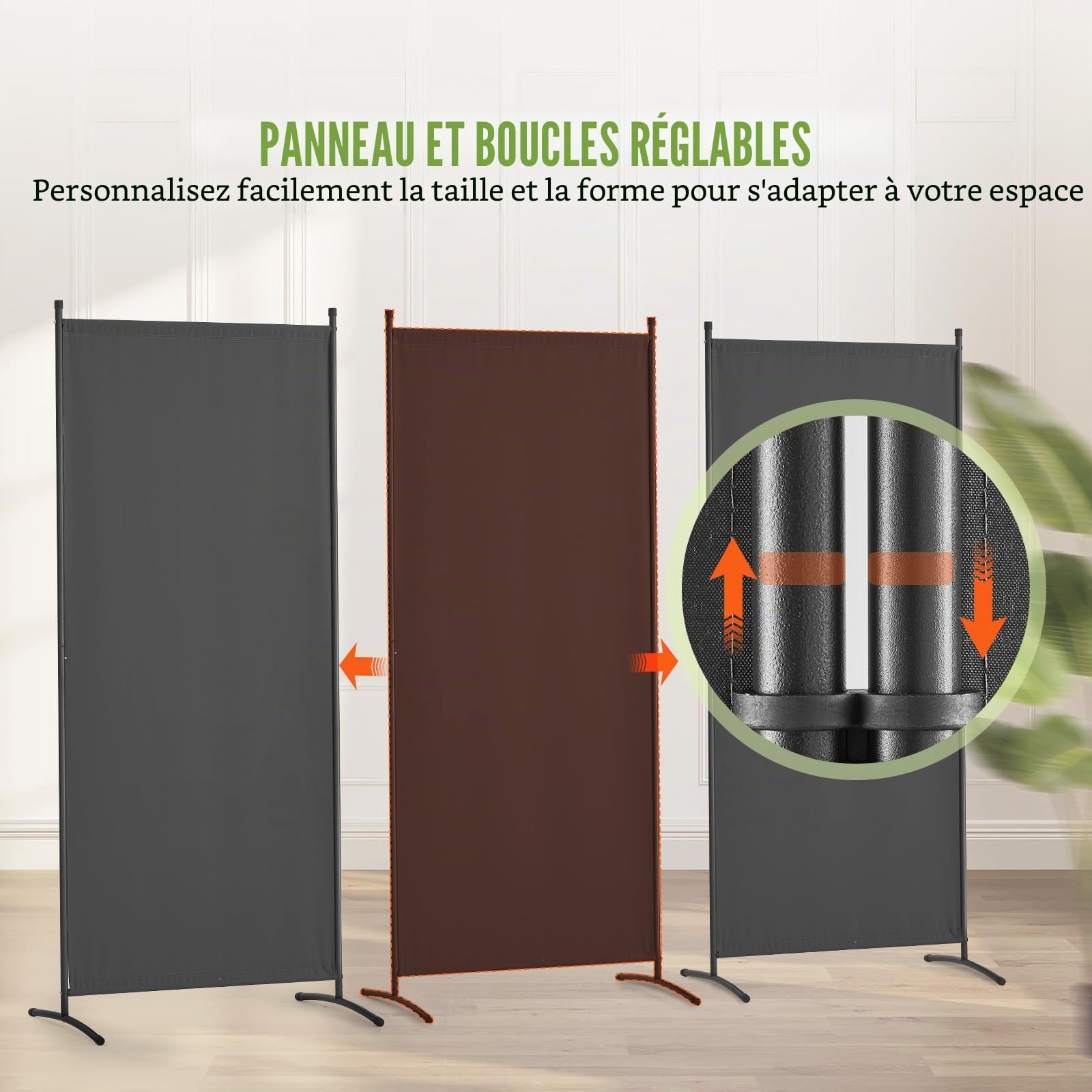 VEVOR Cloison de séparation en tissu, séparateur de pièce pliable à 3 panneaux, paravent de confidentialité intérieur pour bureau, chambre, salle à manger, maison, autoportant, 228 x 52 x 184 cm, gris