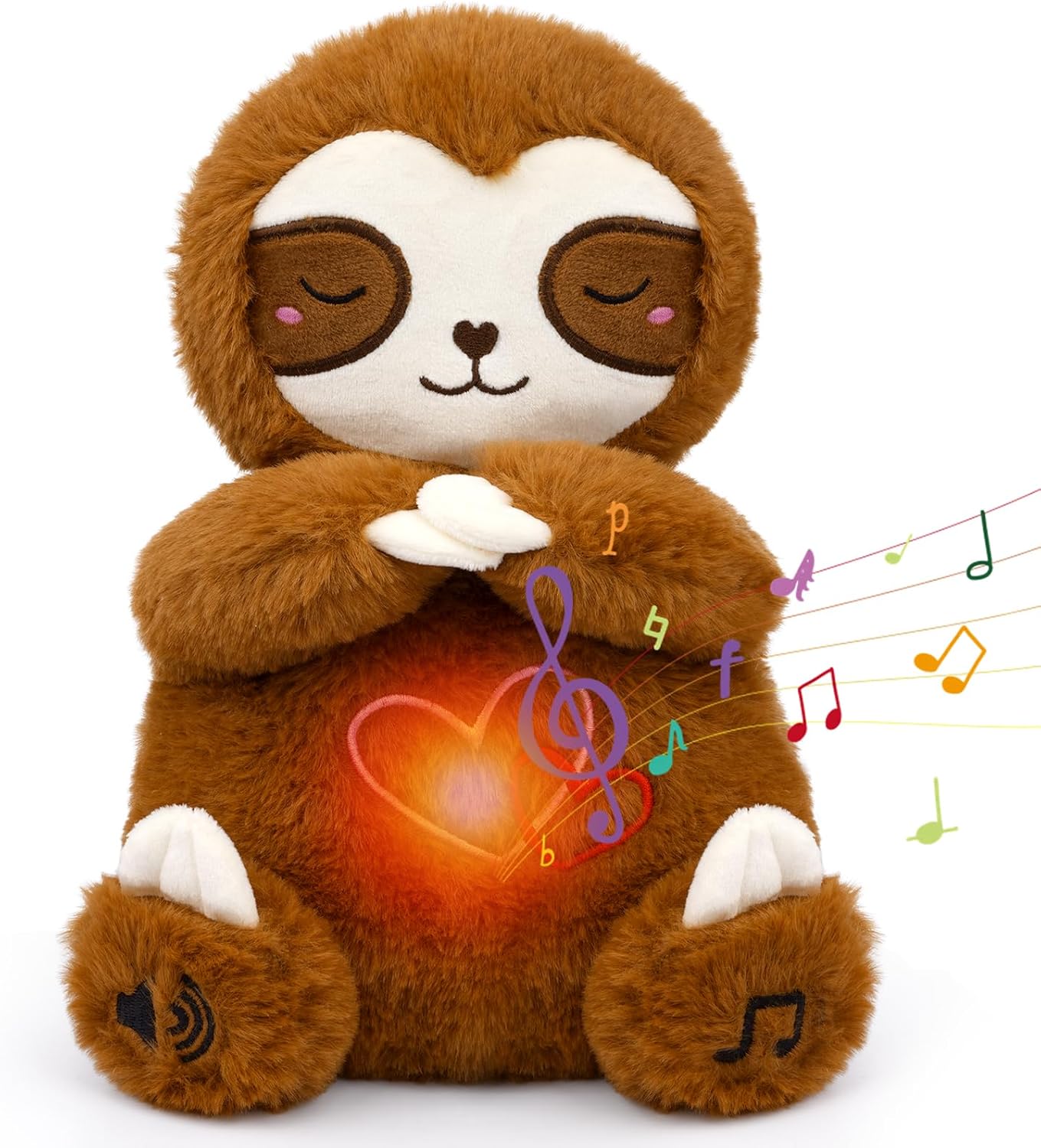 Breathing Sloth Stuffed Animal - 10" Soft Plush with Calming Music & Lights, Soothing Buddy Plushie for Kids & Adults, Cute Sensory Toy with 4 Breathing Modes