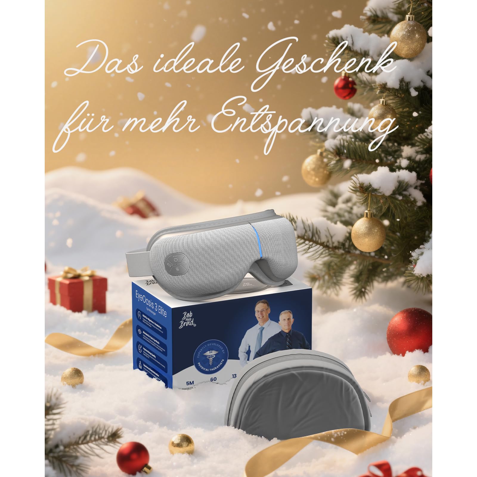 BOB AND BRAD Augenmassagegerät Grau mit Wärme und Kälte, EyeOasis 3 Elite Elektrische Augenmaske gegen Migräne, trockene Augen und Verspannungen, Geschenke für Frauen, Männer, Ihn und Sie