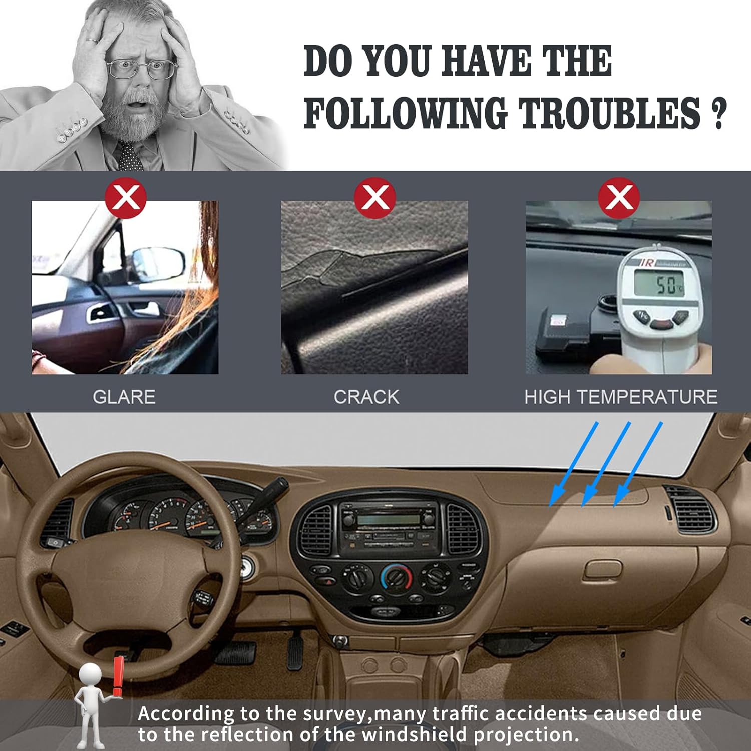 Dashboard Cover Dash Cover Mat Pad Carpet Custom Fit for 2000-2006 Toyota Tundra/ 2001-2007 Toyota Sequoia (Beige)