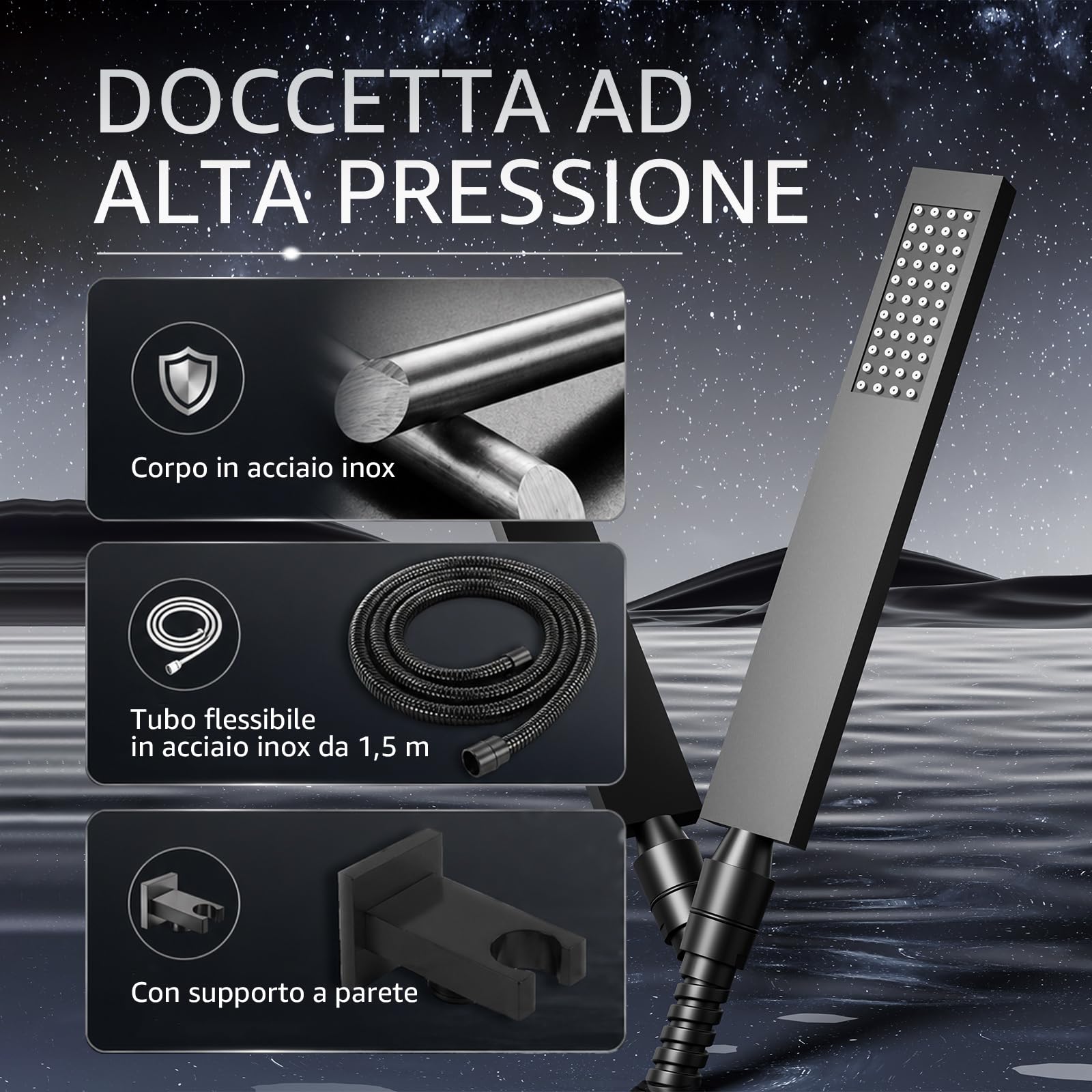 Colonna Doccia Termostatico con Musica, 64 Colori RGB LED Colonna Doccia Incasso con 3 Modalità 580 * 380 Mm Soffione Doccia a Pioggia, 6PCS Getti Idromassaggio, Miscelatore Doccia Incasso, Doccetta