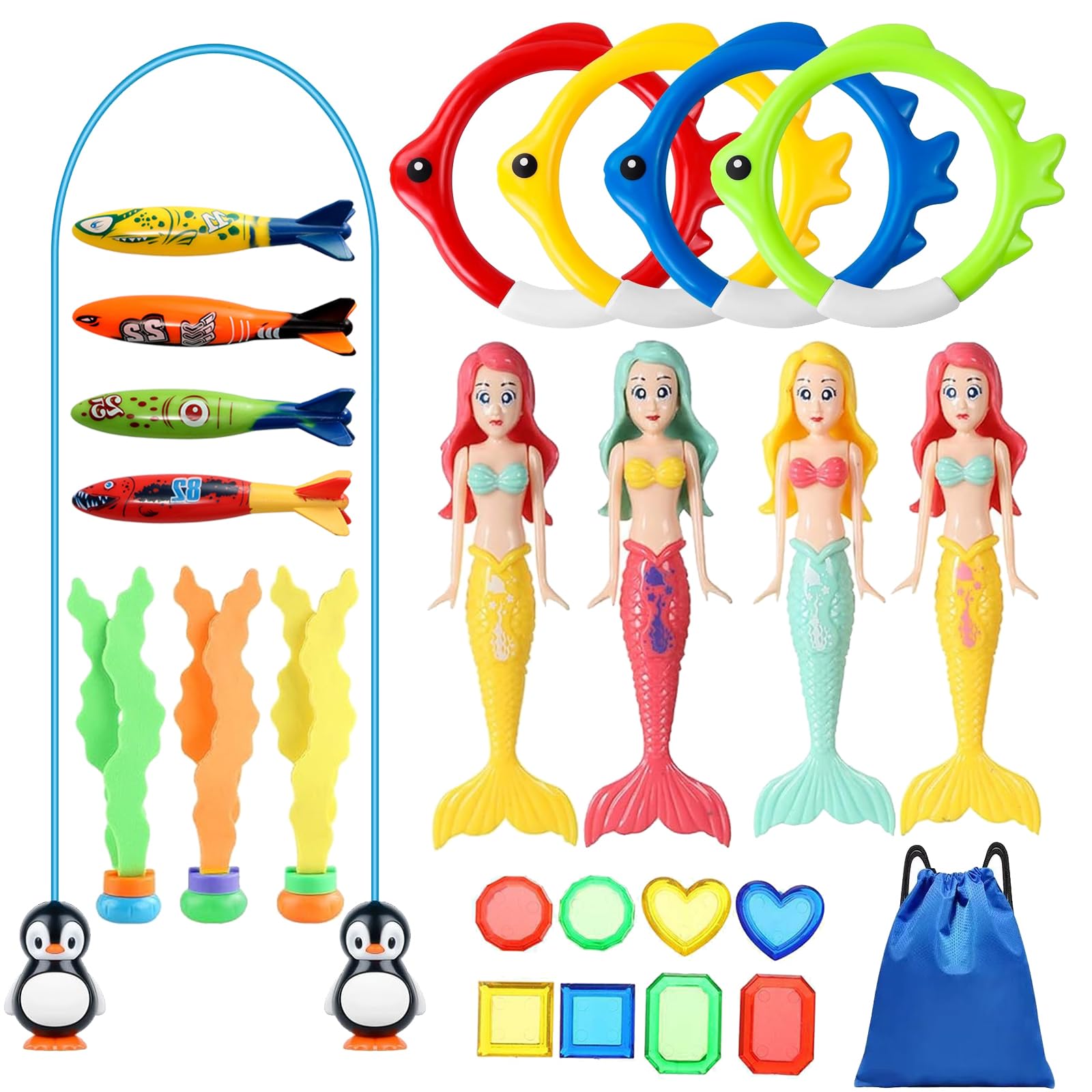 RISAKOGO Juegos Piscina Niños,25 PCS Juguetes Piscina Juegos Piscina para Nadar Bajo el Agua Conjunto para Niños, Juguetes Piscina Verano Acuáticos con una Bolsita para Niños