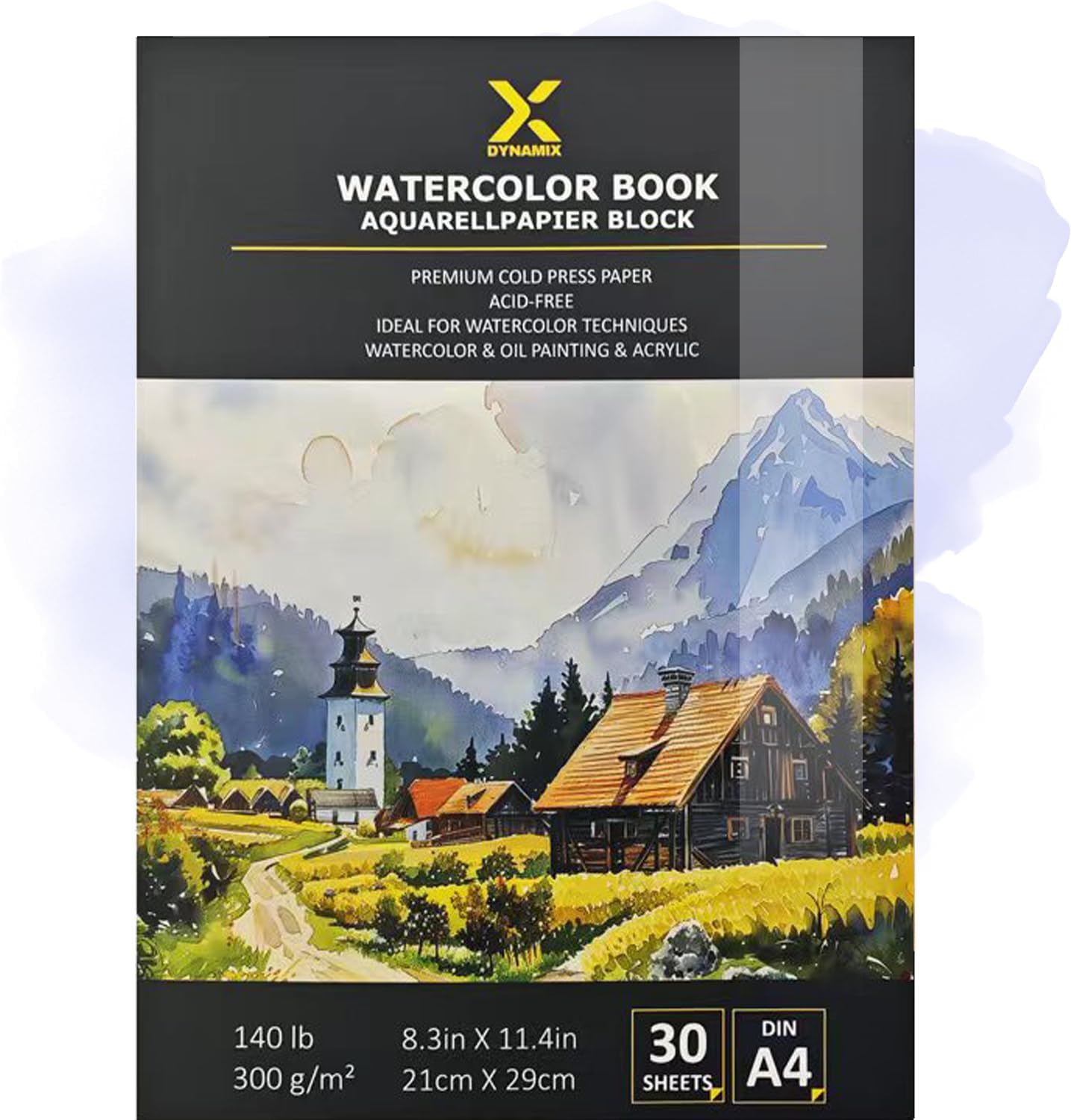 Bloc de papier aquarelle de qualité supérieure - 300 g/m² - 30 pages - Qualité artistique - Sans acide - Pressé à froid - Idéal pour l'aquarelle, les croquis et les médias mixtes (21 cm x 29 cm, lot