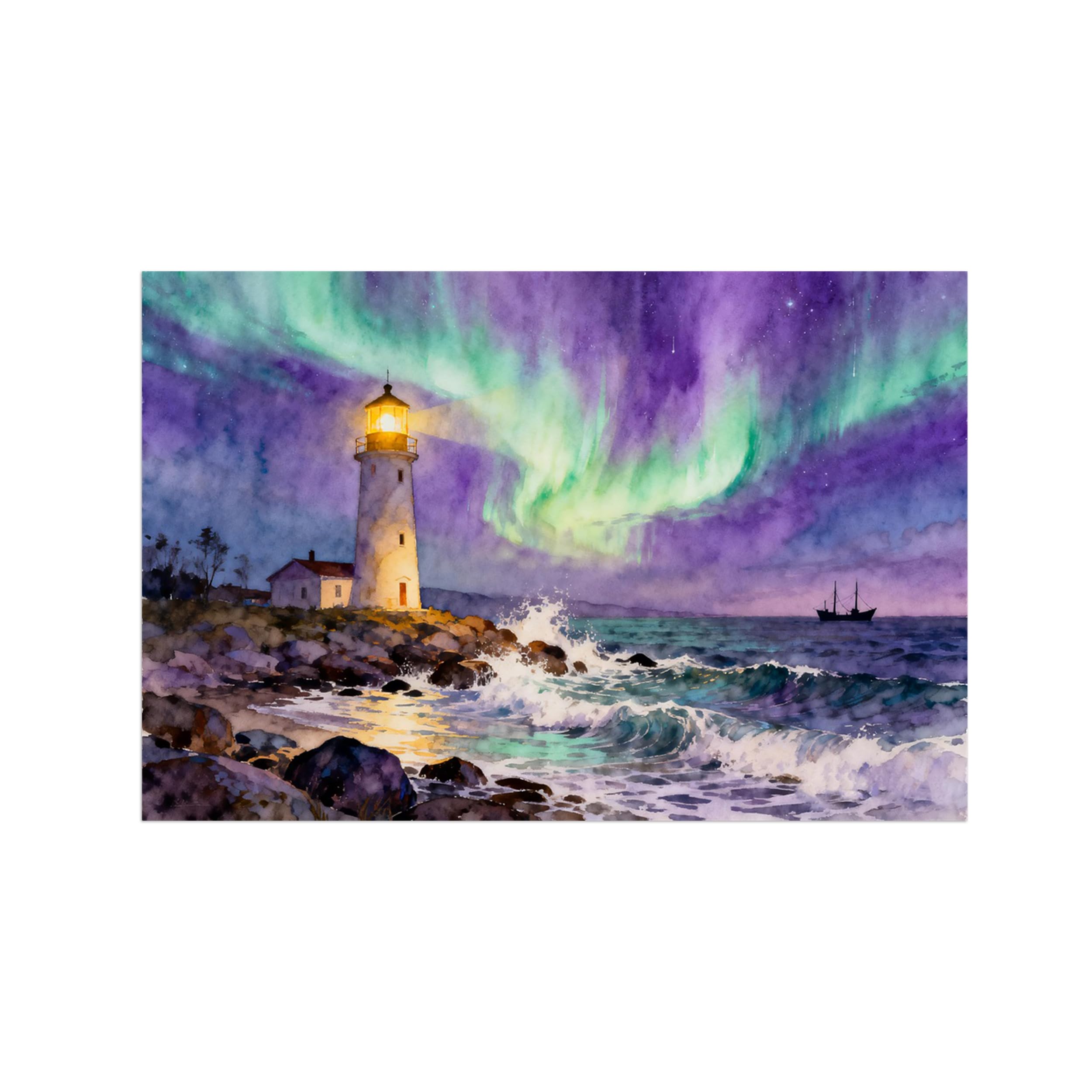OZPWBVY Aurora Lighthouse Landscape Canvas Wall Art Print Painting 70x105cm Unframed