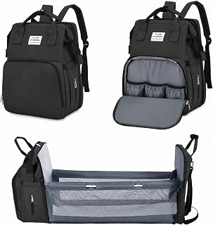 Zaino Fasciatoio con Lettino Pieghevole,Borsa Zaini Mamma Multifunzione, impermeabile Da Viaggio Portatile per Viaggiare mamma papà (Nero)