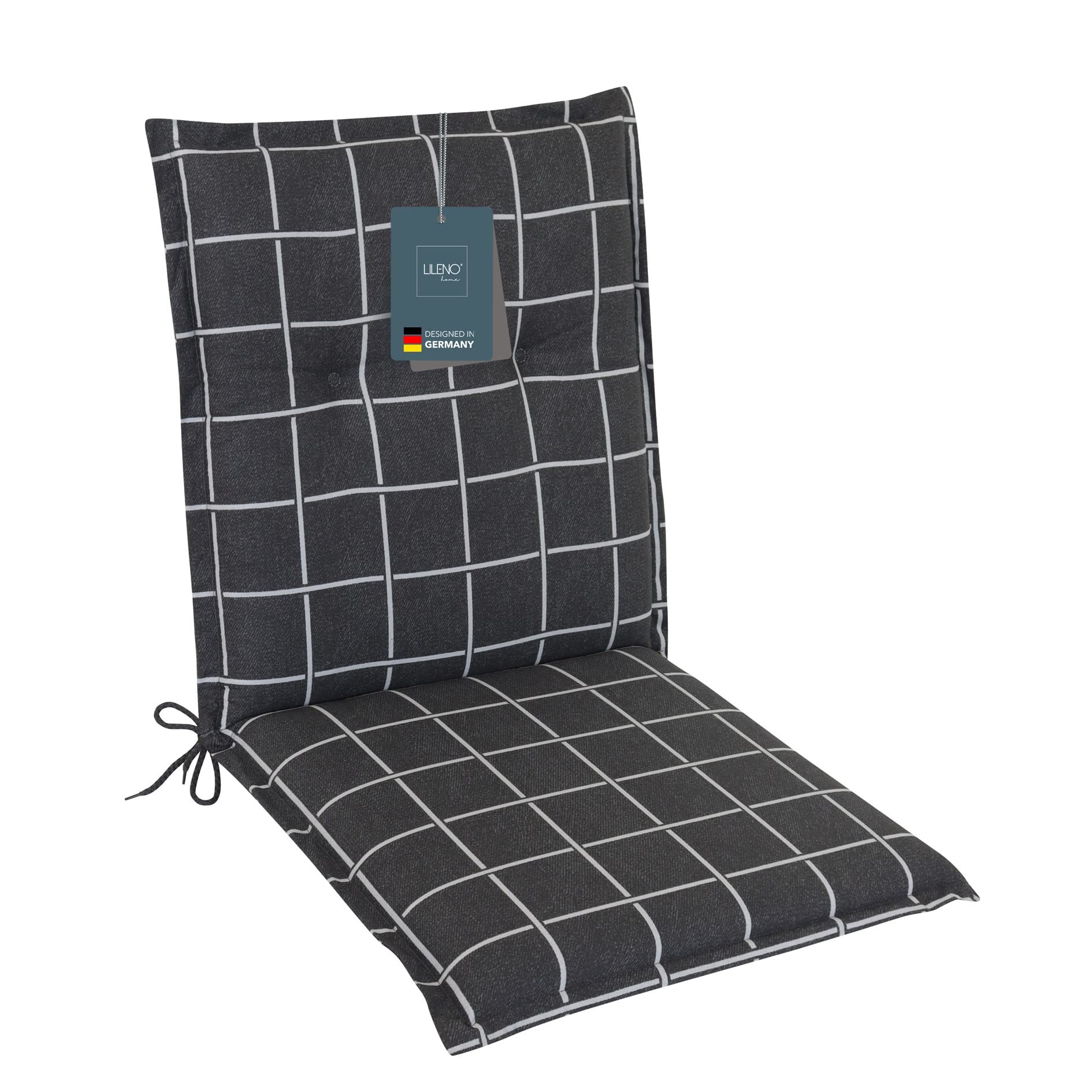 LILENO HOME Garden Chair Cushions Set of 1 – Low-Back in Yacht Checked Anthracite – Comfortable Loungers as Seat Cushions for Garden Furniture – Chair Cushion for Garden Chairs and Folding Chairs — image 1