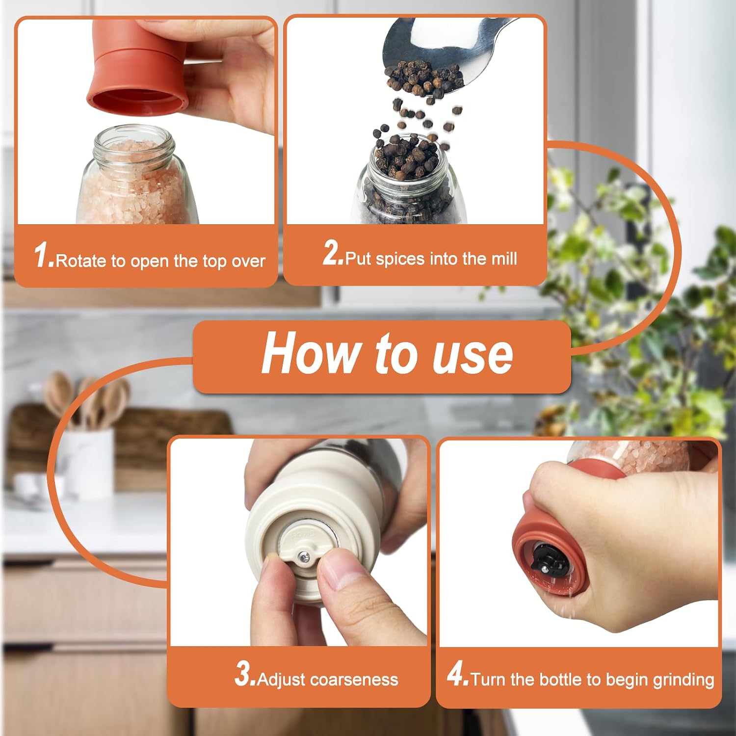 Manual Pepper Grinder or Salt Grinder with Adjustable Coarseness, Portable Refillable Grinders with Durable Ceramic Rotor - Enjoy Fresh Black Pepper, Himalayan or Sea Salts Anytime (Pearly White)