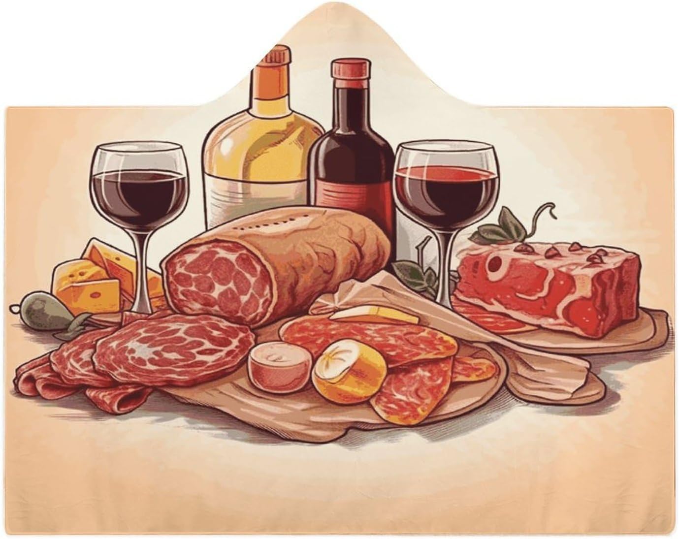 Food And Drink Hooded Blanket Cozy And Functional,Wearable Blanket Hoodie for Women Men,Blanket Poncho Presents50 x60