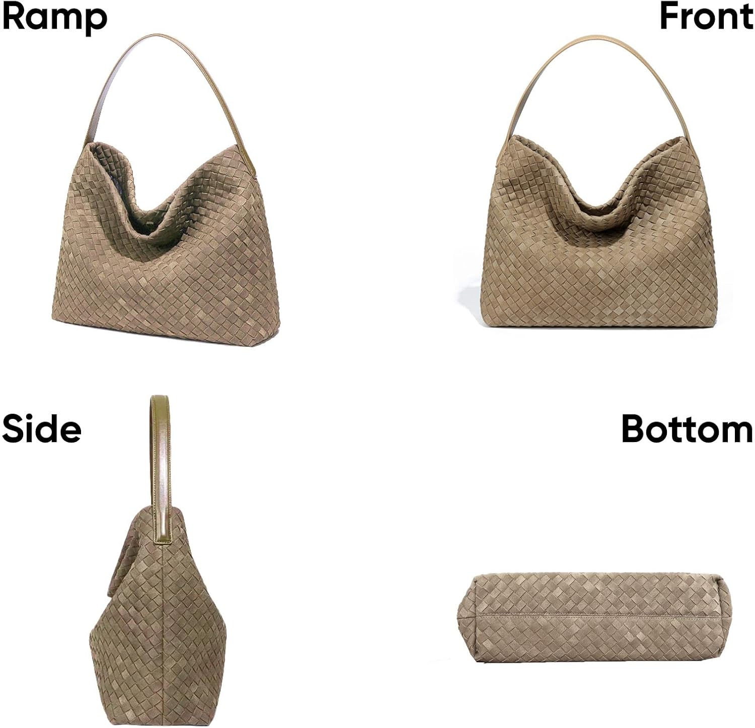 Women's Braided Leather Tote Bag Stylish Suede Hobo Shoulder Bag with Woven Details - Image 5