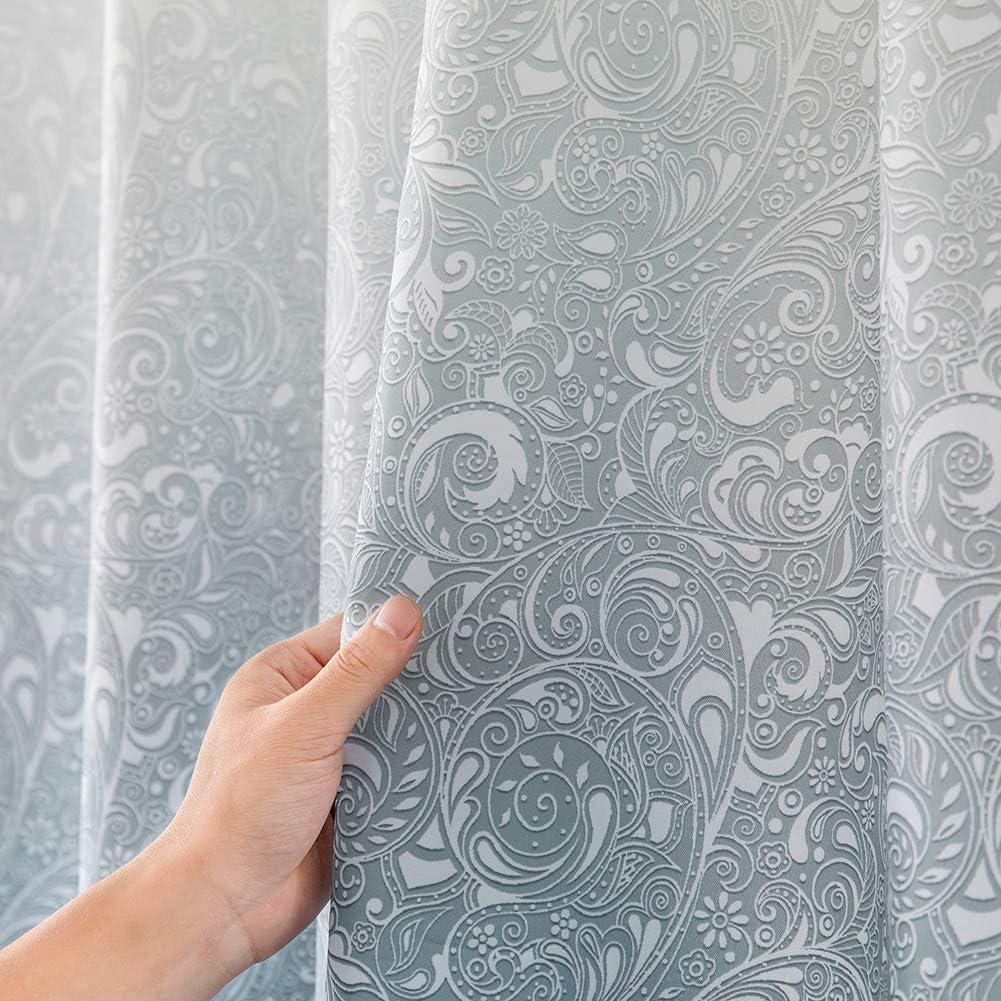 junfeng No Hooks Needed Shower Curtain,Waterproof Fabric,Grey Blue Gradient Pattern,for Bathroom Hotel, 72in x 72in (Gradient)