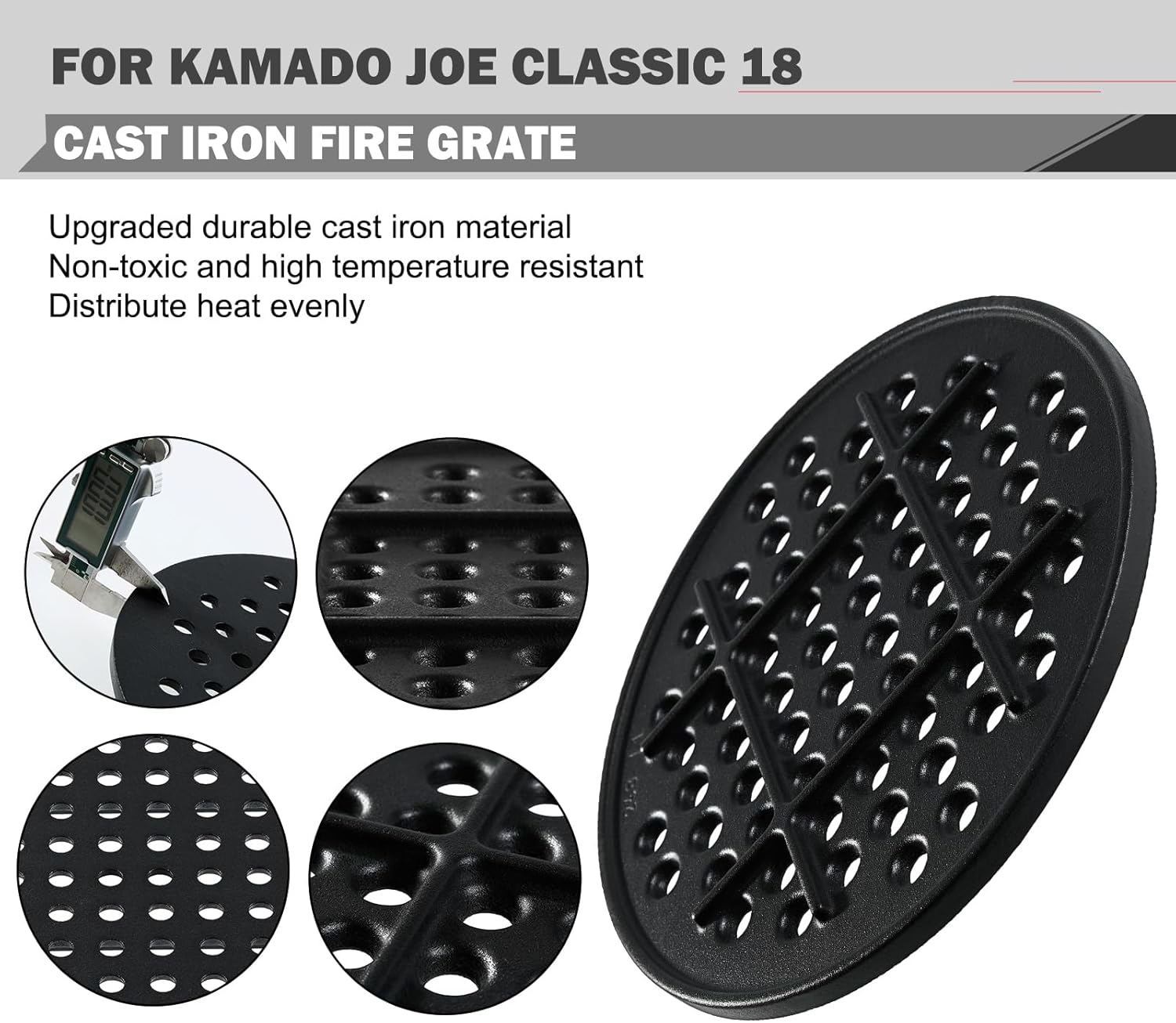 KJ-MFG23 9.75 Inch Charcoal Fire Grate Replacement for Kamado Joe Classic 18” Grill Cast Iron Charcoal Grate Part KJ23RH KJ23RHC KJ23RHCI Bottom Plates Kamado Joe Classic I II III Series Accessories