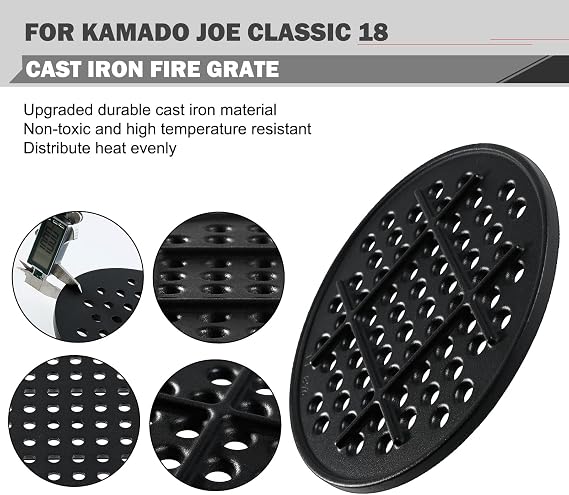 KJ-MFG23 9.75 Inch Charcoal Fire Grate Replacement for Kamado Joe Classic 18 Grill Cast Iron Charcoal Grate Part KJ23RH KJ23RHC KJ23RHCI Bottom Plates Kamado Joe Classic I II III Series Accessories