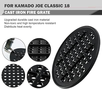 KJ-MFG23 9.75 Inch Charcoal Fire Grate Replacement for Kamado Joe Classic 18 Grill Cast Iron Charcoal Grate Part KJ23RH KJ23RHC KJ23RHCI Bottom Plates Kamado Joe Classic I II III Series Accessories