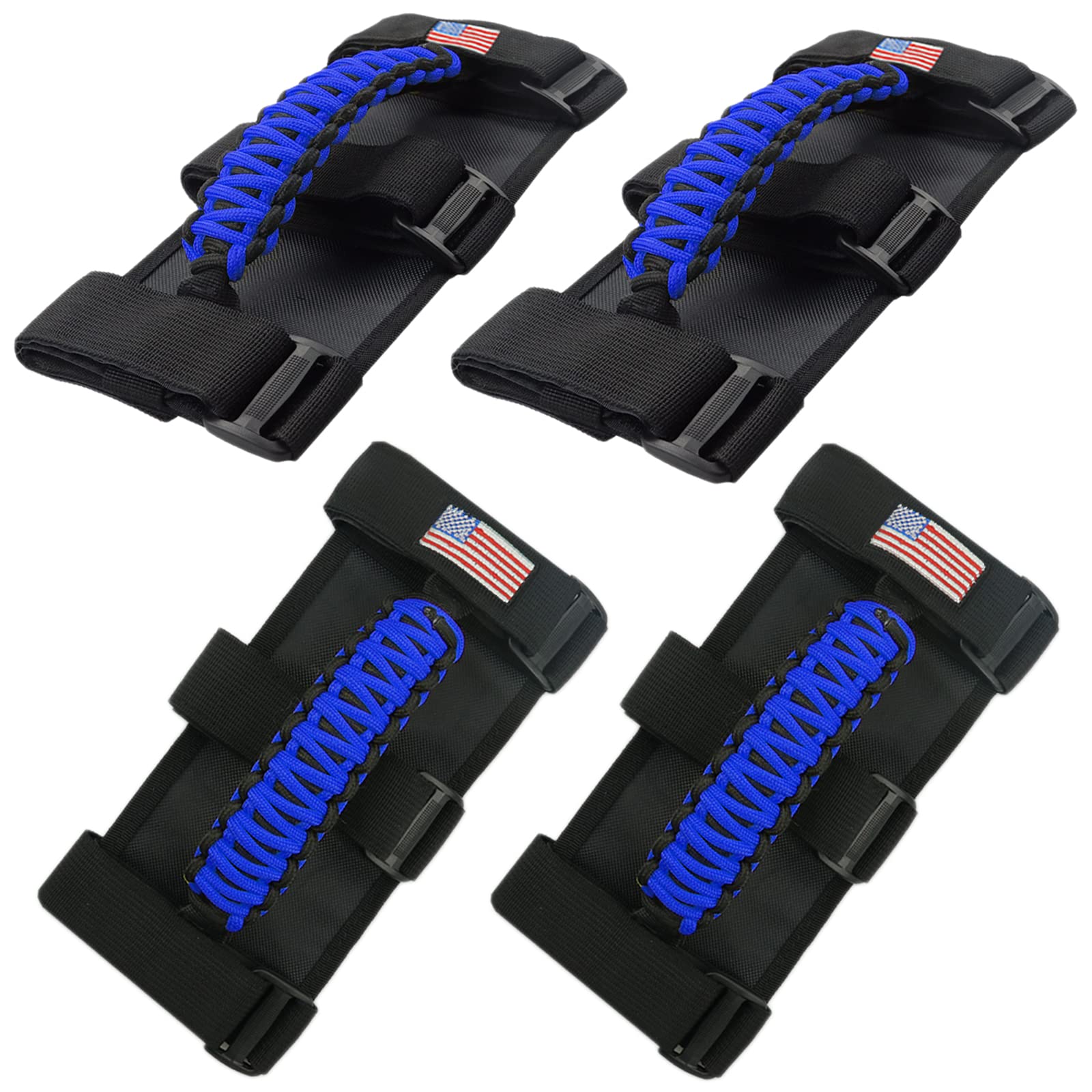 Bolaxin for Jeep Accessories US Flag Roll Bar Grab Grip Handle for Compatible with Jeep Wrangler YJ TJ JK JKU JL JLU & Gladiator JT 1955-2023 All Models (Blue, 4PCS)