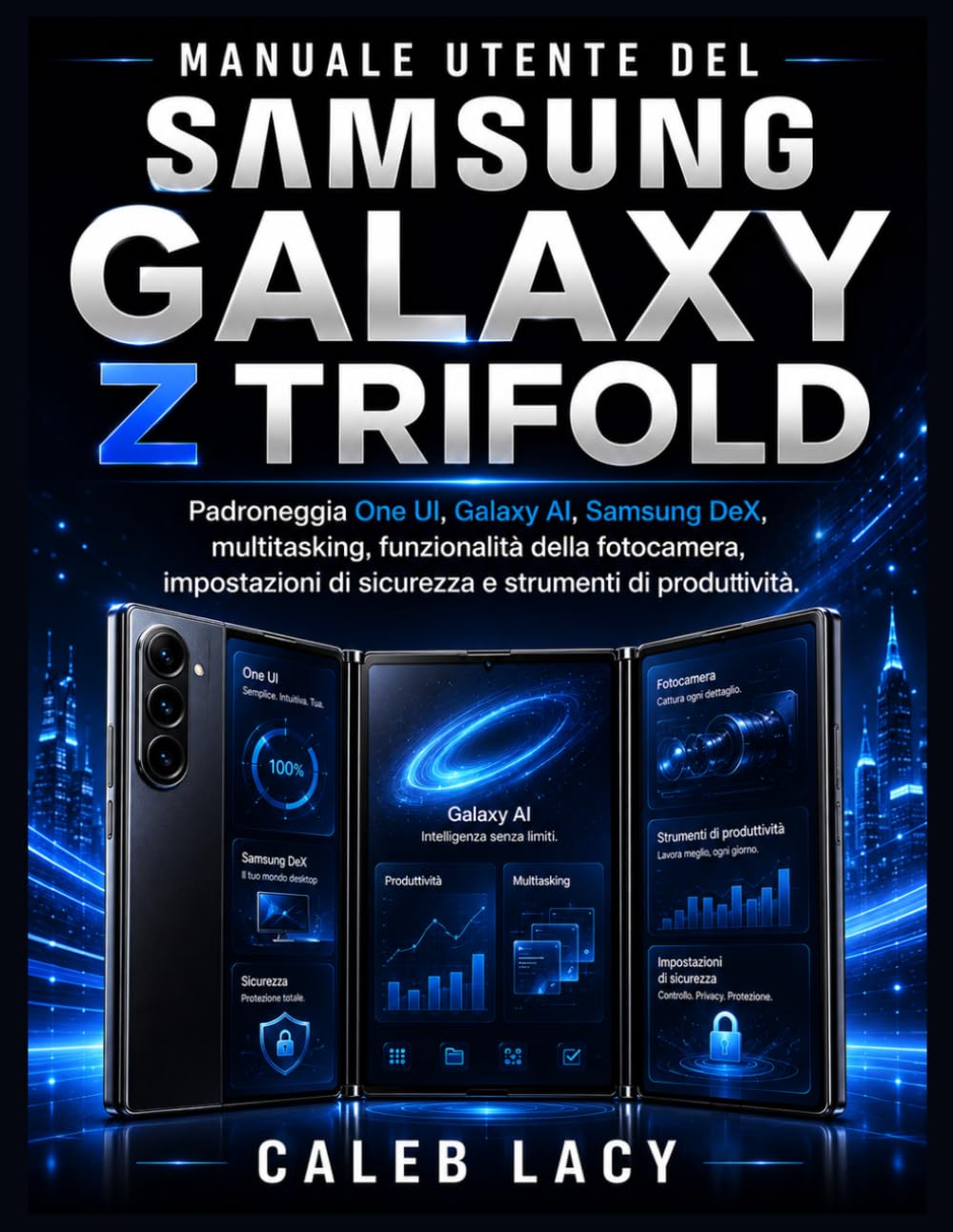 Manuale utente del Samsung Galaxy Z Trifold: Padroneggia One UI, Galaxy AI, Samsung DeX, multitasking, funzionalità della fotocamera, impostazioni di sicurezza e strumenti di produttività.