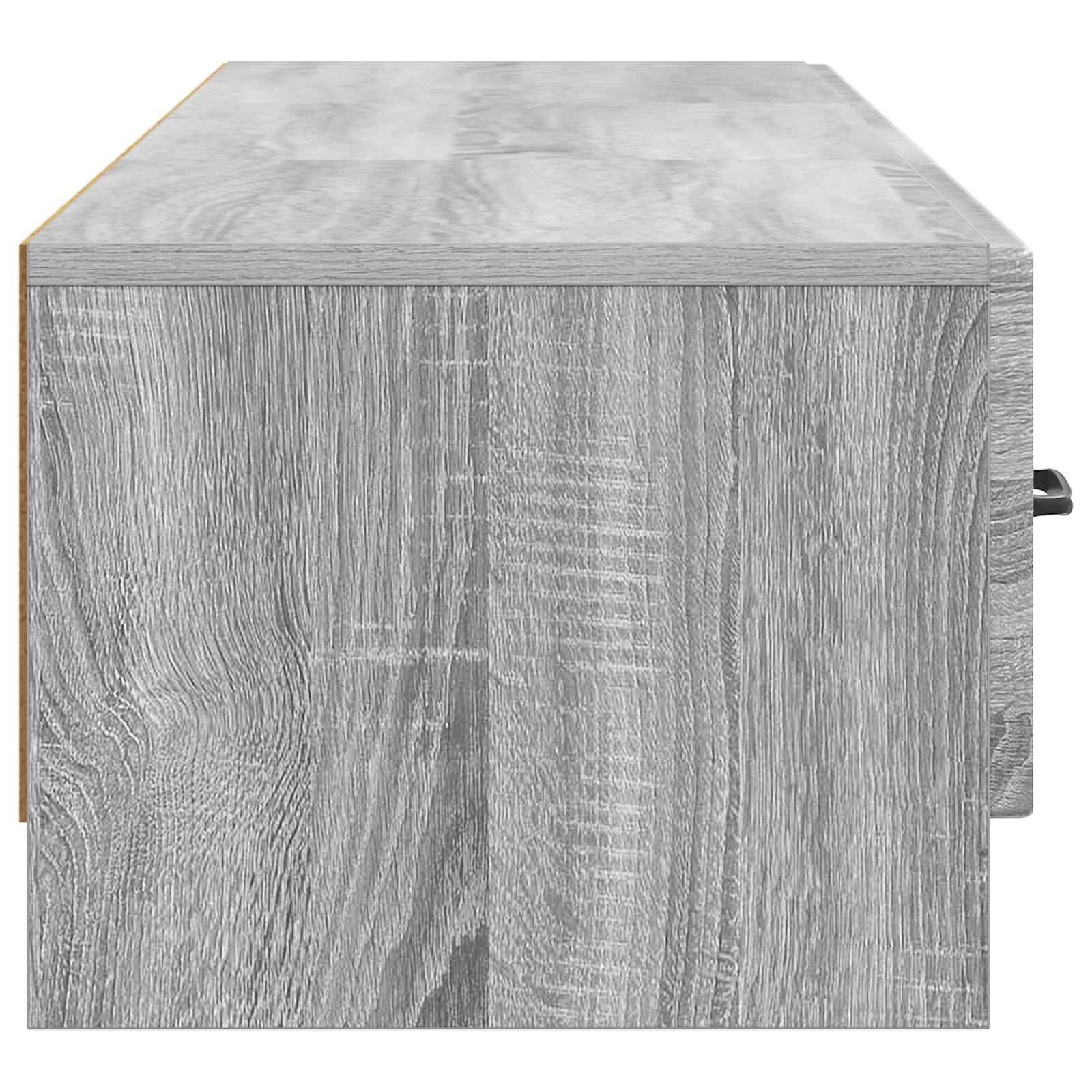 Szafka TV Sonoma szara z materiału drewnopochodnego, 147 x 34,5 x 27 cm, niska szafka z 3 szufladami, miejsce do przechowywania telewizora, odbiornika, konsoli do gier i aranżacji salonu