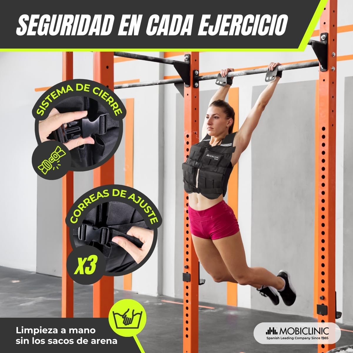 Mobiclinic®, Chaleco Lastrado, 10/20kg, Chaleco de Peso, Ajustable, Resistente, Tela Oxford 600D, Peso Incluido, Bandas Reflectantes, Transpirable, Chaleco Con Pesas Para Entrenamiento Fitness, Iron
