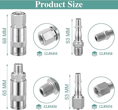 ASelected 12 Pcs Air Compressor,1/4 Inch BSP Air Line Hose Fittings Connectors,Couplings Connector Plug Kit Air Line Connectors,Quick Release Extension Connector Coupler for Compressor Tools