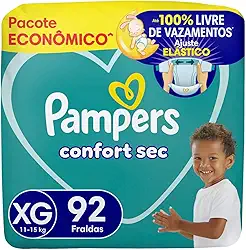Pampers Confort Sec Fralda Descartável com cintura elástica Tamanho XG, 92 Unidades
