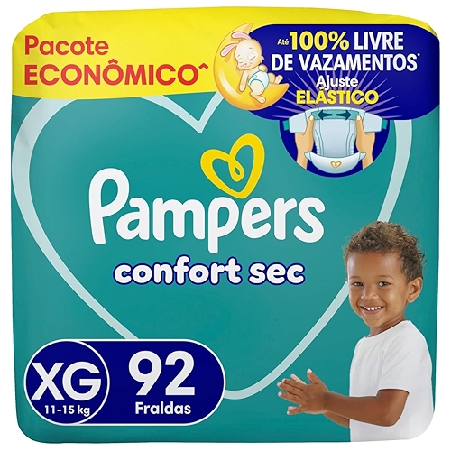 Pampers Confort Sec Fralda Descartável com cintura elástica Tamanho XG, 92 Unidades