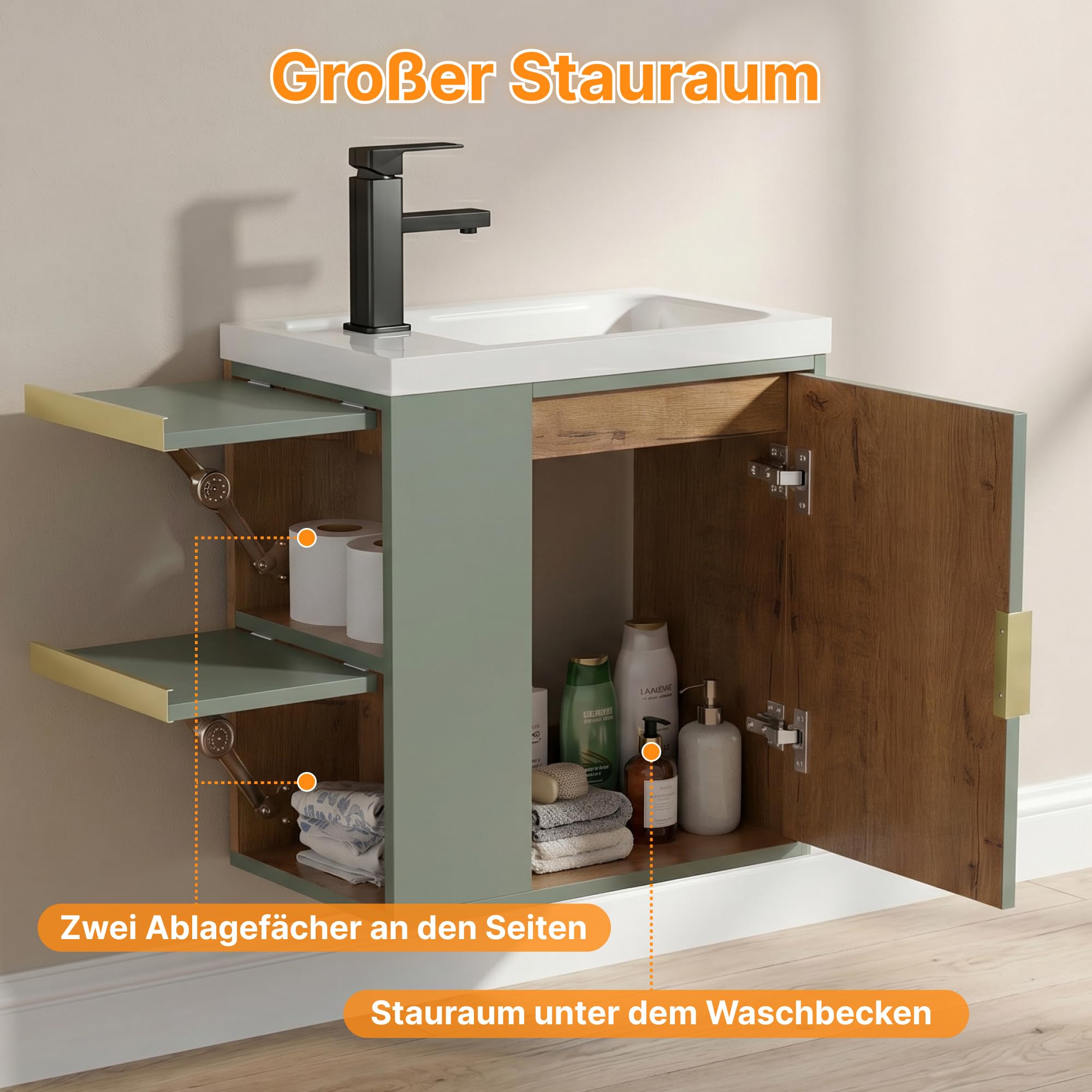 UEV Waschbecken kleine mit Unterschrank hängend 50,5 cm Grün