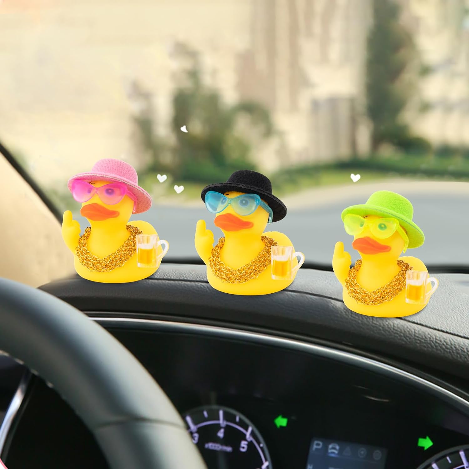 wonuu Rubber Duck Car Ornament Funny Office Gifts Car Dashboard Decorations Accessories Color Sunglasses, Black hat
