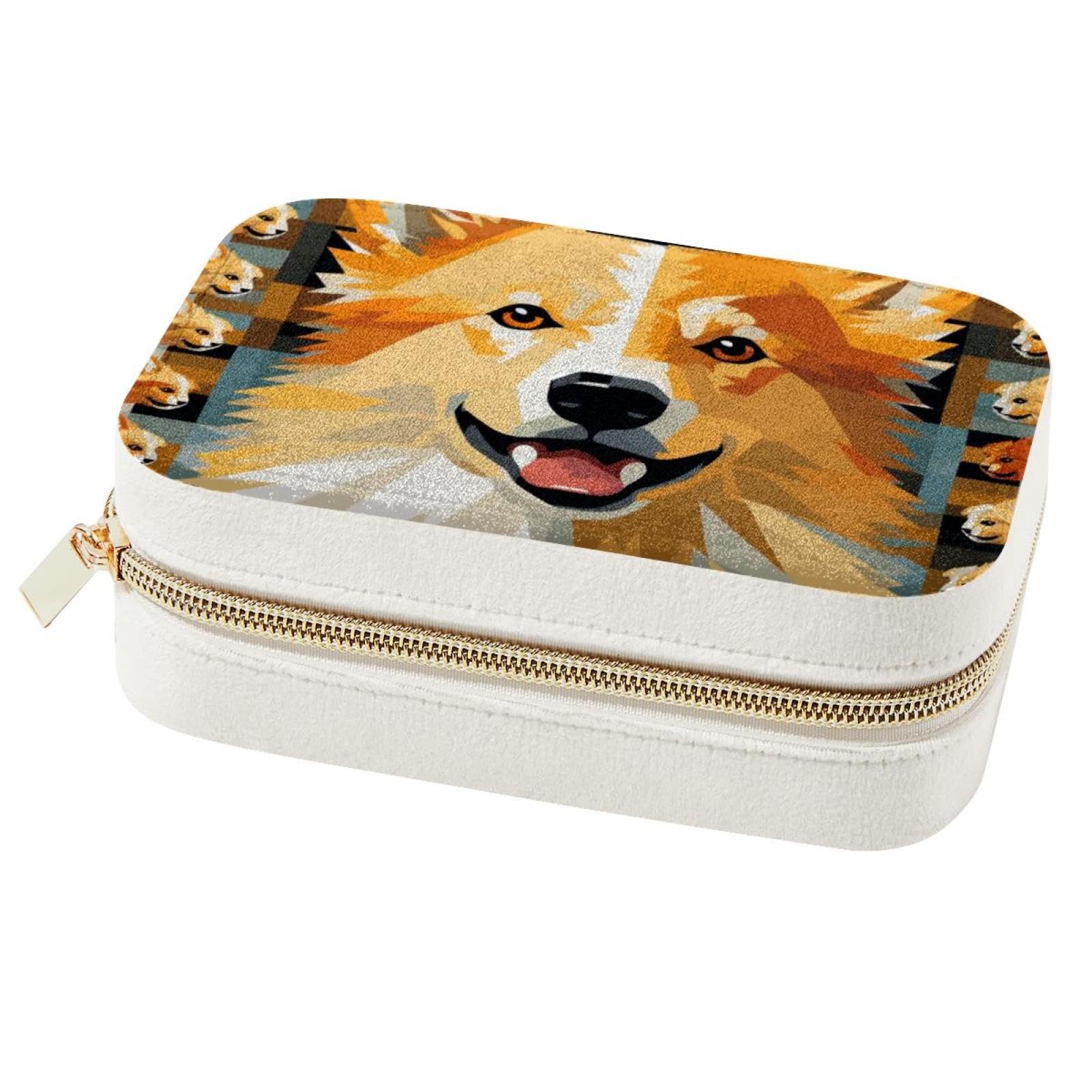 Boîte à bijoux de voyage portable chien velours pour femme