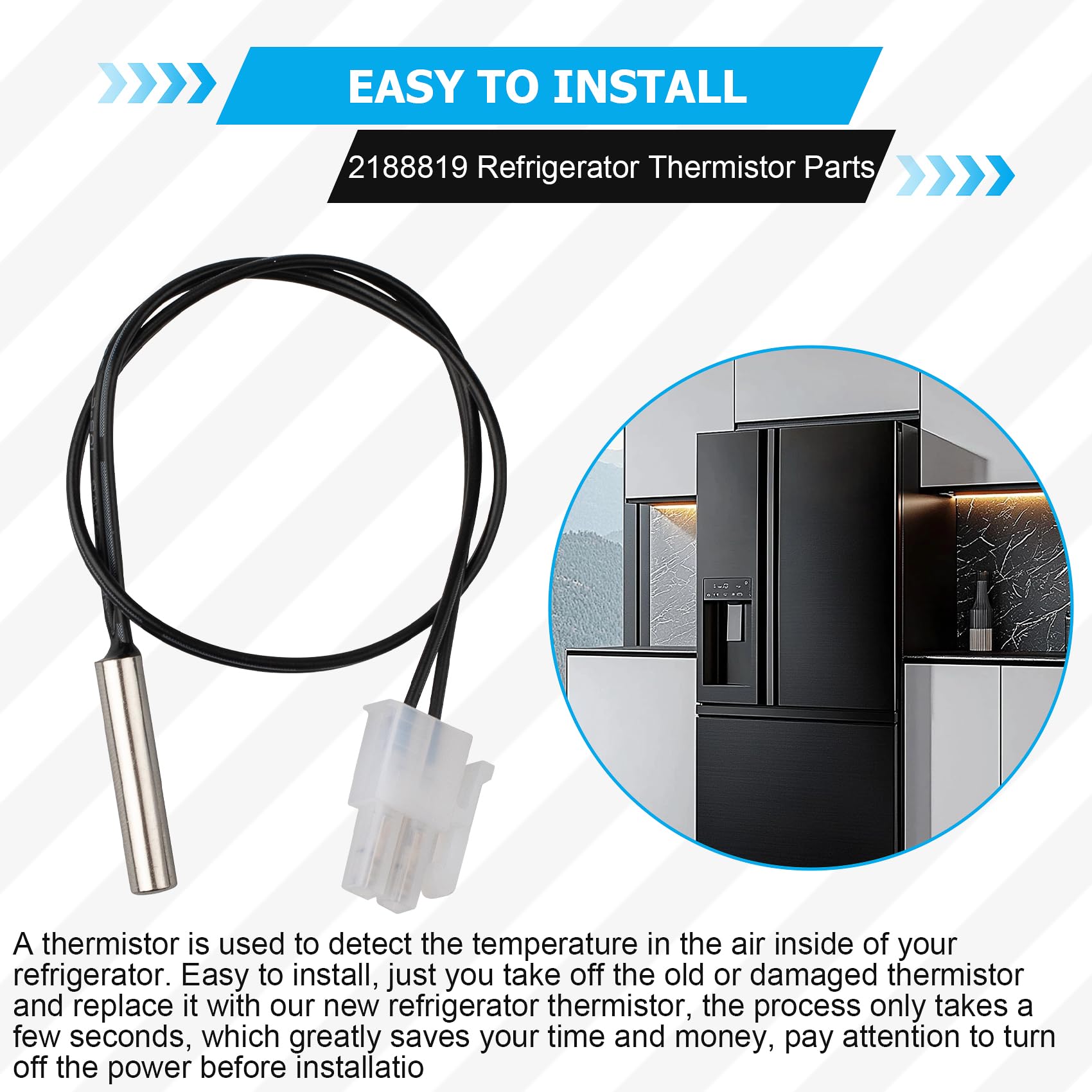2 Pack 2188819 Refrigerator Thermistor Sensor, Replacement for