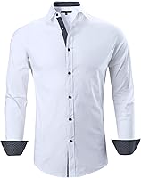 AlexVando Men's Regular Fit Long Sleeve Stretch Dress Shirts - Soft Breathable Business Shirts with Contrast Collar & Cuffs