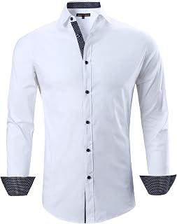 AlexVando Men's Regular Fit Long Sleeve Stretch Dress Shirts - Soft Breathable Business Shirts with Contrast Collar & Cuffs