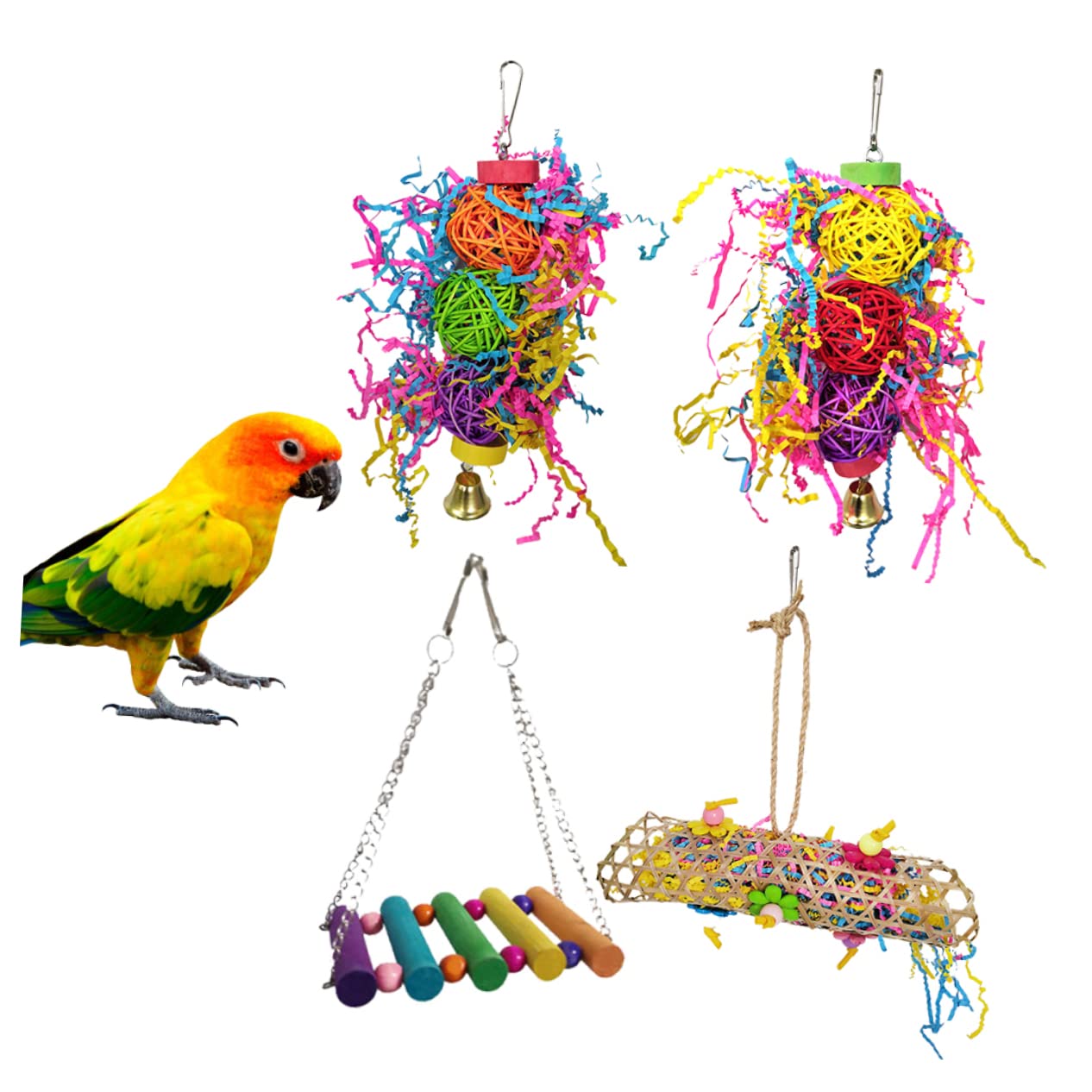 POPETPOP 8pièces Jouets Rotin pour Oiseaux Jouet à Mordre Créatif avec Balancelle pour Perroquets Et Perruches pour Amusement Et Exercice
