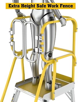 6 Step Aluminum Rolling Platform Ladder with Guardrail System Step Ladder with Wheels Heavy Duty Industrial Safety Non-Slip Metal Rolling Stairs for Warehouse, Garage, 375lbs Capacity