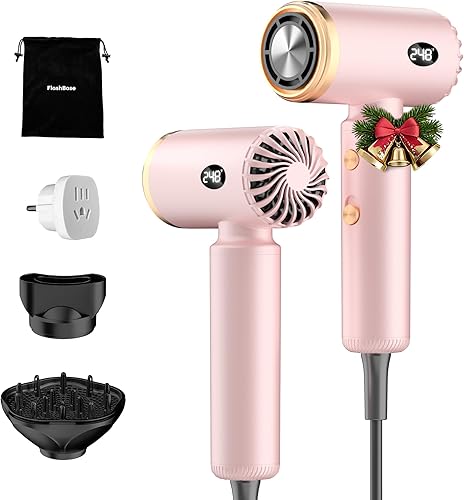 Secador de pelo de viaje, mini secador iónico de doble voltaje para secado rápido, secador de pelo compacto y ligero con difusor magnético para el