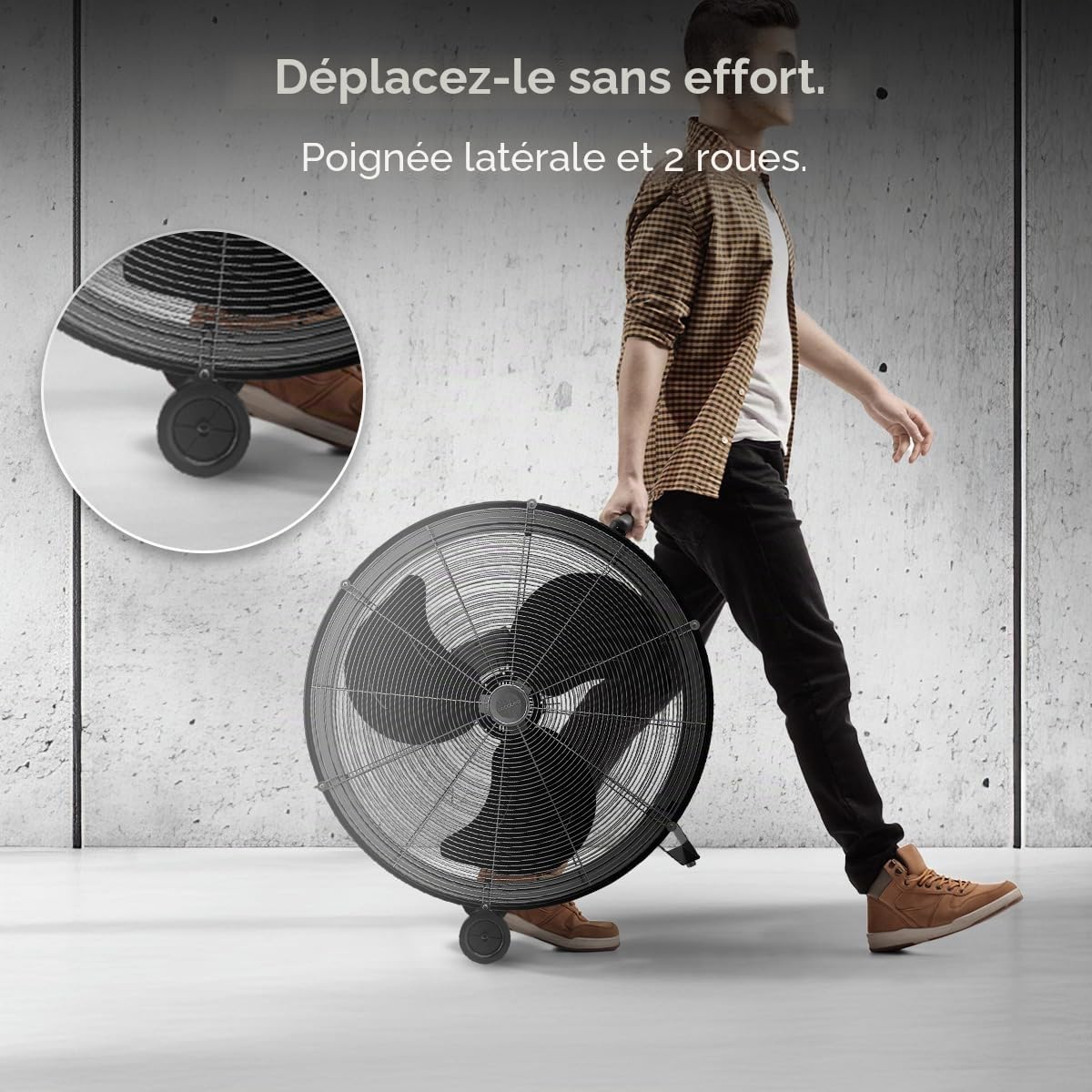 Cecotec Ventilateur de Sol Industriel Proindustry 2400, 180W, Diamètre 60 cm, 3 Vitesses, Pales en Aluminium, Débit d'Air 9832,8 m³/h, Design Transportable, Grille de Protection, Facile à Utiliser