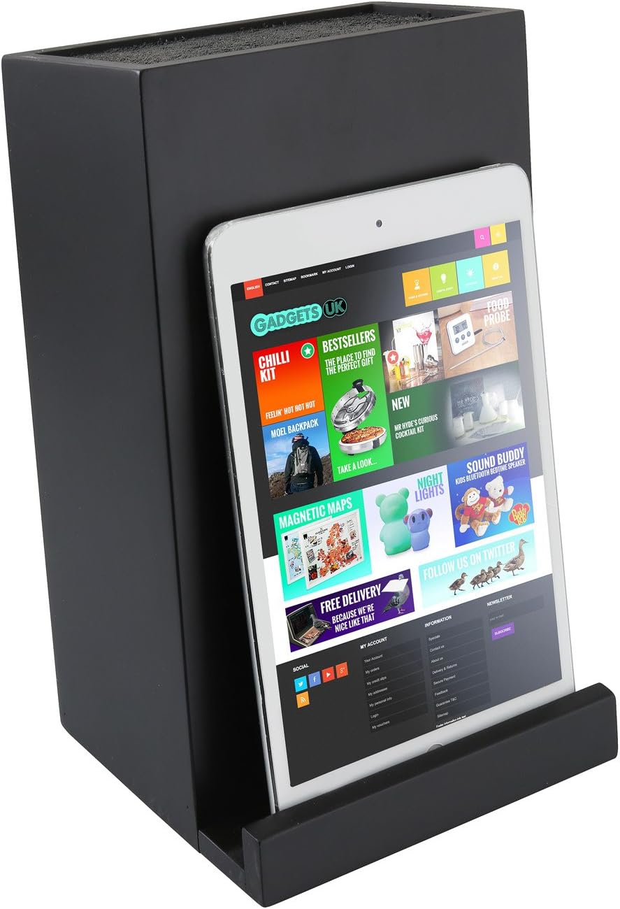 eKitch Universal Bamboo Knife block with book/tablet/iPad stand