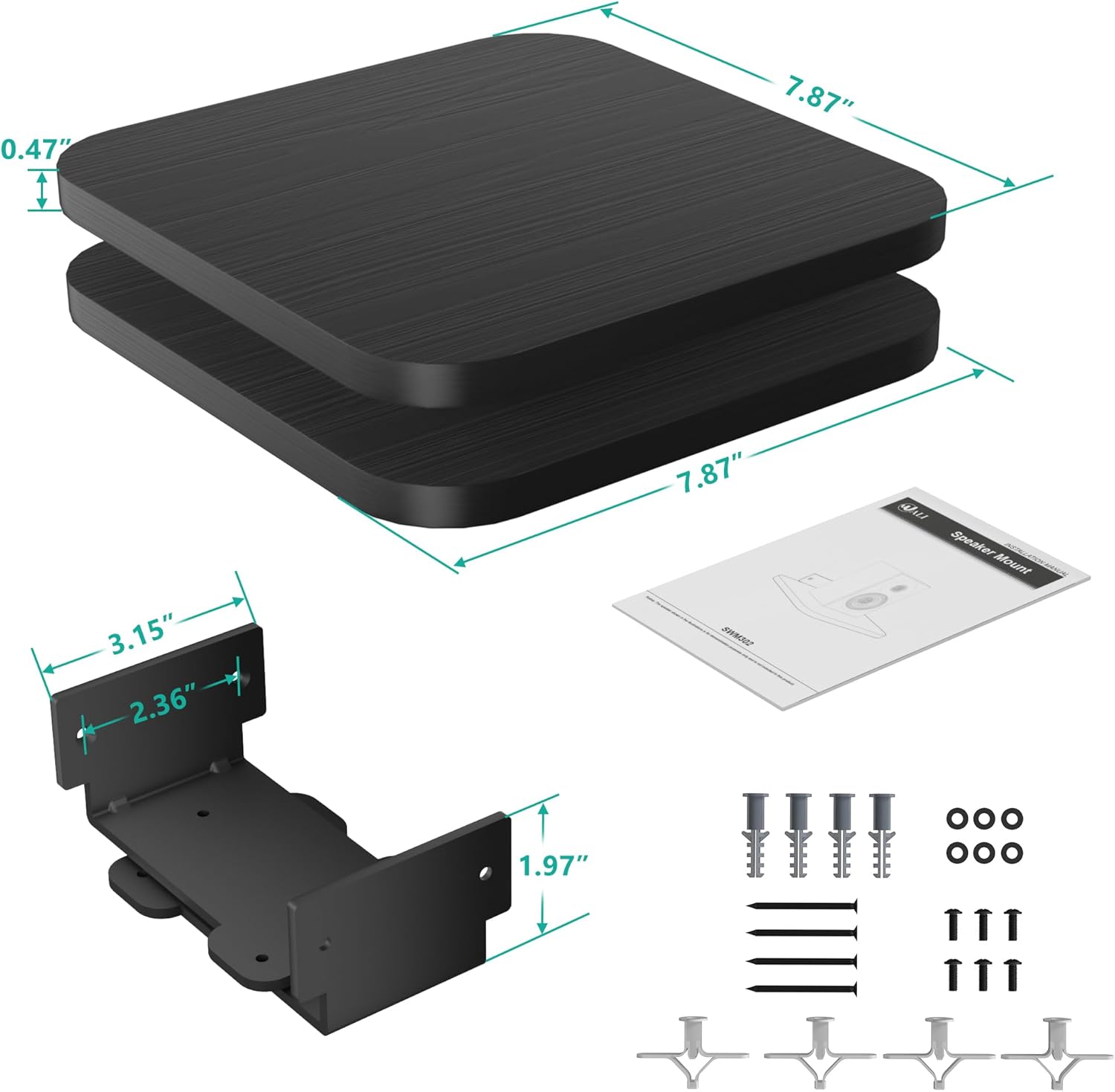 WALI Speaker Wall Mount, Heavy Duty Bookshelf Speaker Floating Wall Shelves, Surround Sound Speakers Stand for Living Room, Home Theater and Gaming Room, Holds up to 55 Lbs, (SWM302B), 1 Pair, Black